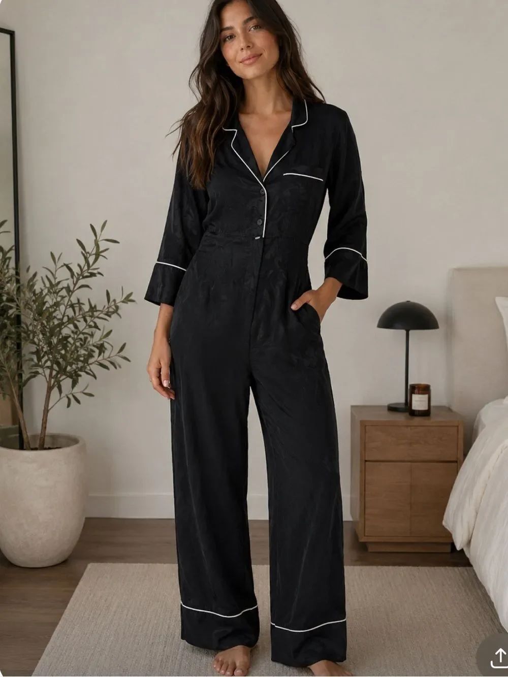 Reformation Black One Piece Satin Jumpsuit Pajamas Women’s 4